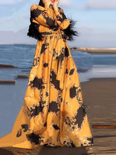 Women's Dresses Printed Lace-Up Long Sleeve Dress